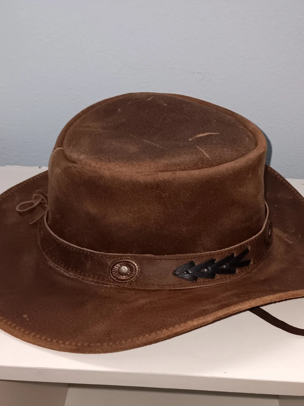 Brown Suede Outback Hat with Braided Detail